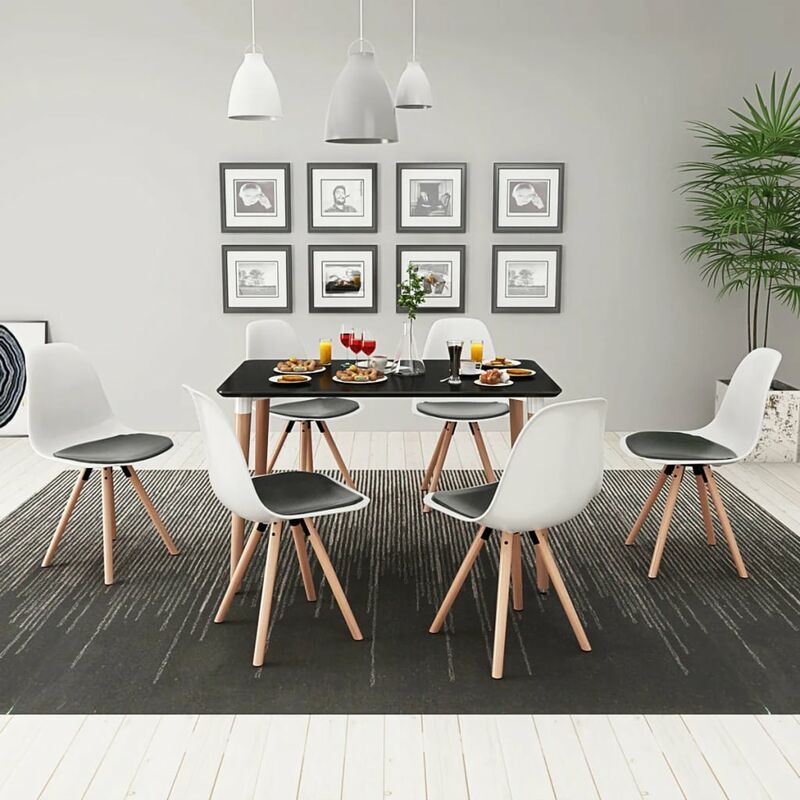 

Conjunto de mesa de comedor y sillas 7 piezas blanco y negro