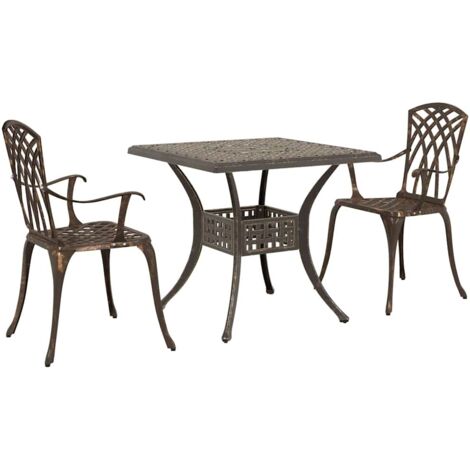 Conjunto de mesa de jardín 3 pcs Bronce Aluminio fundido vidaXL