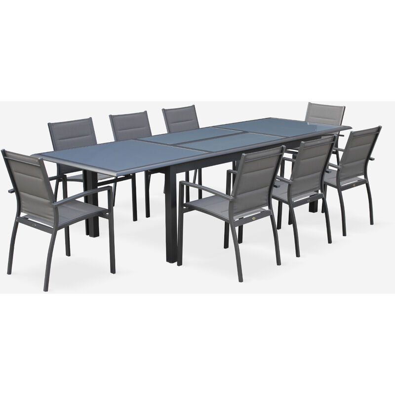 

Conjunto de mesa de jardín con sus sillas, Aluminio, 8 plazas, Gris oscuro / Estructura Antracita, Philadelphie
