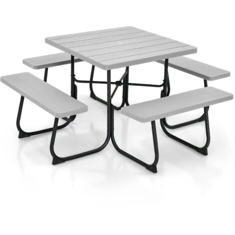 Conjunto de mesa de picnic con 4 bancos integrados 170 x 170 x 76 cm ambiente acogedor uso exterior HDPE gris 200011987