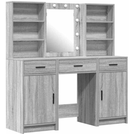 Conjunto de Mesa de Tocador con cajón 3 pcs Gris sonoma vidaXL