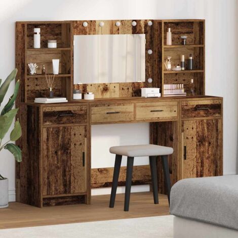 Conjunto de Mesa de Tocador con cajón 3 pcs Madera vieja