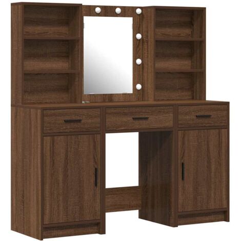 Conjunto de Mesa de Tocador con cajón 3 pcs Madera vieja vidaXL