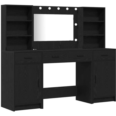 Conjunto de Mesa de Tocador con cajón 3 pcs Roble negro vidaXL