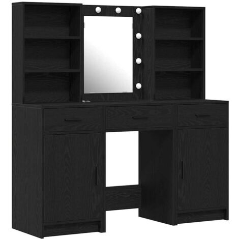 Conjunto de Mesa de Tocador con cajón 3 pcs Roble negro vidaXL