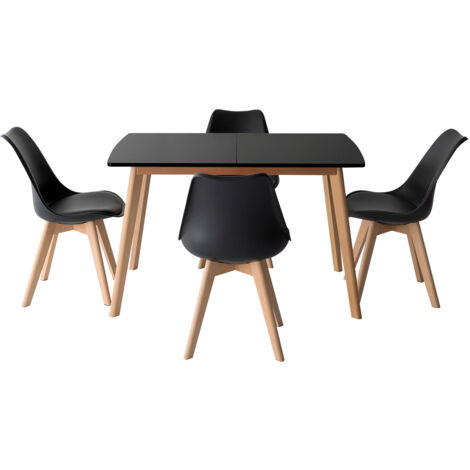 Conjunto de mesa extensible HELGA 120 / 160cm y 4 sillas NORA