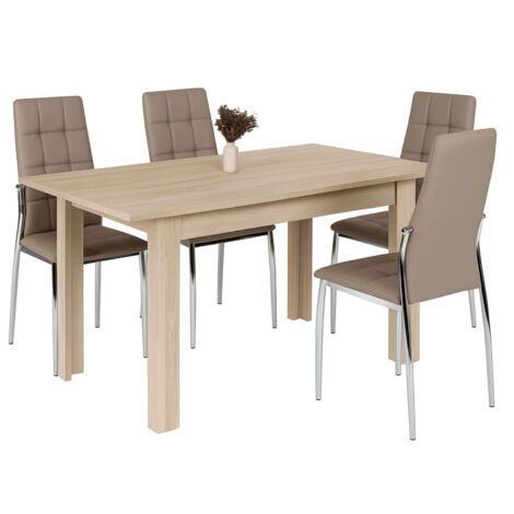 Conjunto de Mesa Extensible y 4 Sillas Comedor, Pack de Mesa con Sillas Estilo Moderno Roble Canadian