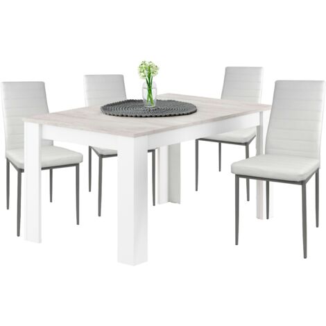 Conjunto de Mesa Extensible Y 4 Sillas en Color Blanco y Gris Cemento