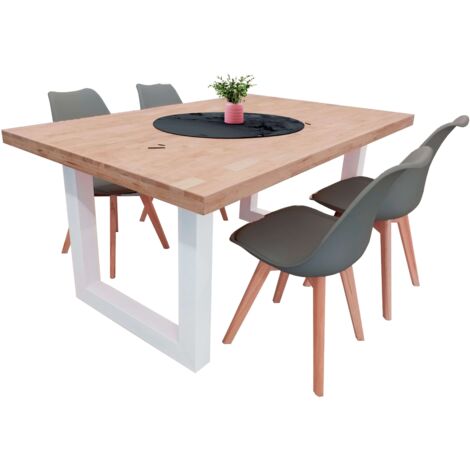 Conjunto de Mesa Fija + 4 Sillas Bristo en Color Roble Nordish, Blanco y Gris Cemento