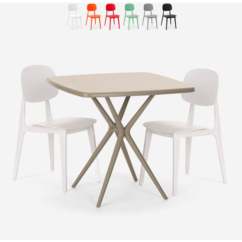 

Juego mesa beige moderno cuadrado 70 x 70 cm 2 sillas diseño Wade | Blanco