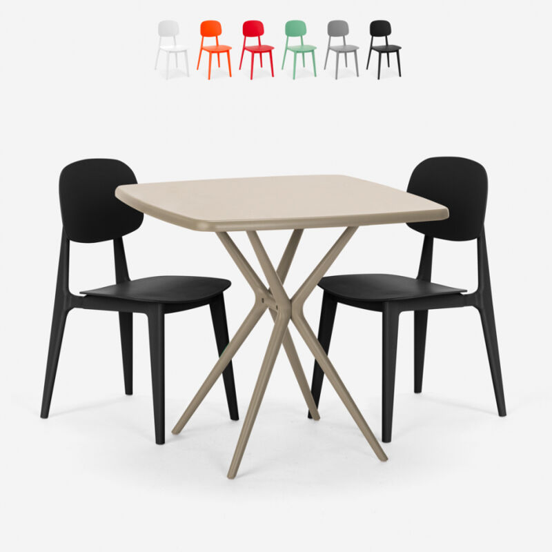 

Ahd Amazing Home Design - Conjunto de mesa moderno cuadrado beige 70x70cm 2 sillas de diseño Wade | Negro