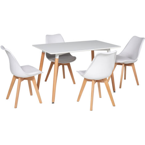 Conjunto de mesa rectangular PIA de 120cm y 4 sillas NORA blancas