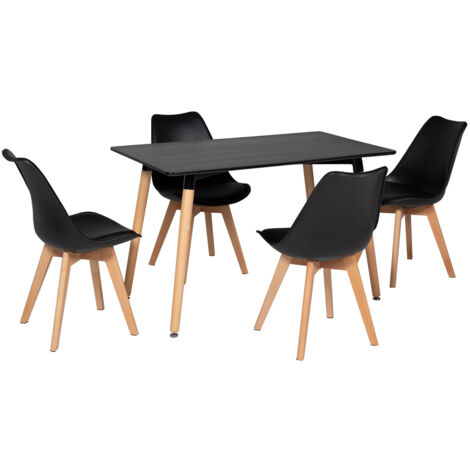 Conjunto de mesa rectangular PIA de 120cm y 4 sillas NORA negras
