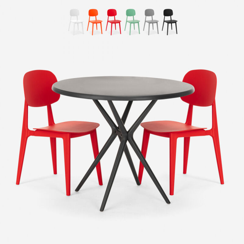 

Ahd Amazing Home Design - Conjunto de mesa redonda 80cm negra 2 sillas de diseño Berel Black | Rojo