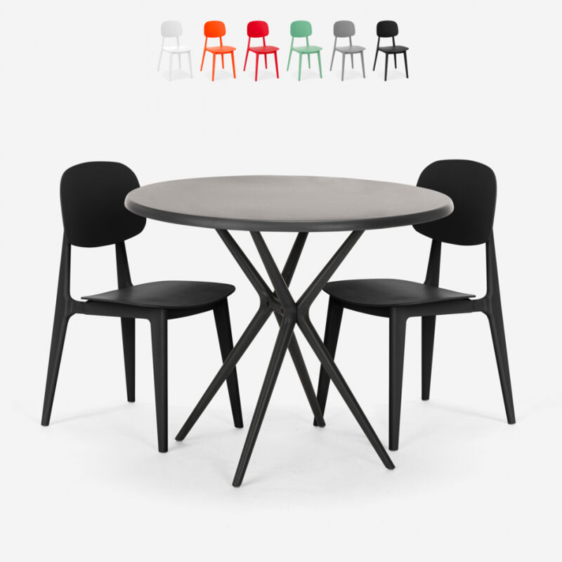 

Ahd Amazing Home Design - Conjunto de mesa redonda 80cm negra 2 sillas de diseño Berel Black | Negro