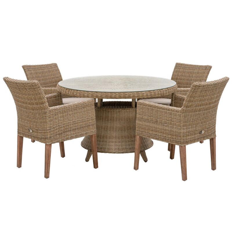 

Conjunto de mesa redonda de comedor y 4 sillas de jardín Patsy natural de rattán