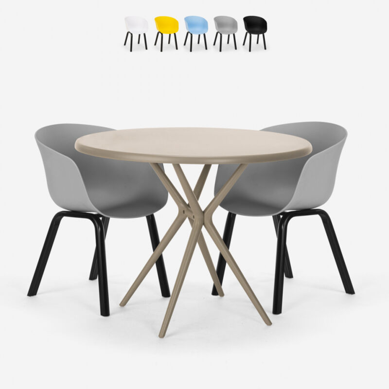 

Juego mesa diseño redondo 80 cm beige 2 sillas Oden | Color: Gris