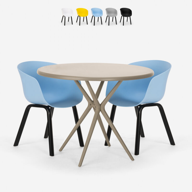 

Juego mesa diseño redondo 80 cm beige 2 sillas Oden | Color: Azul