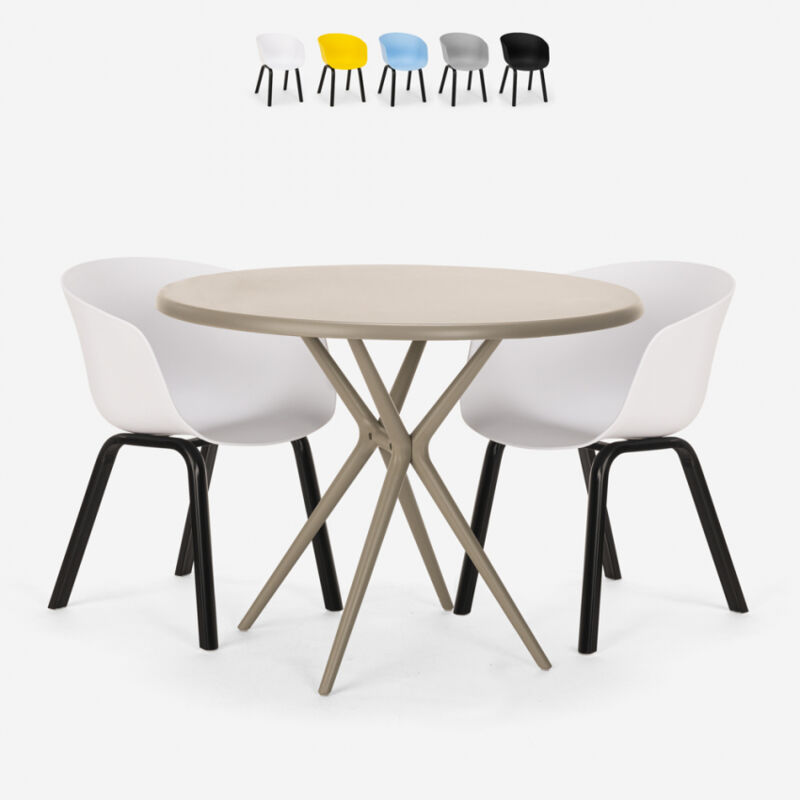 

Juego mesa diseño redondo 80 cm beige 2 sillas Oden | Color: Blanco