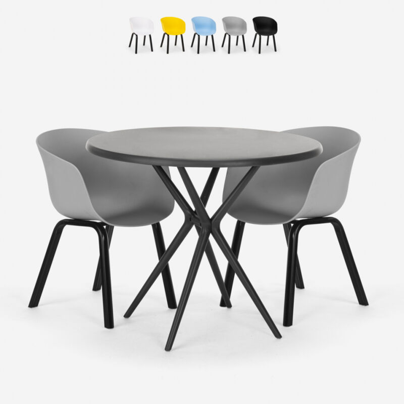 

Juego de mesa redonda de diseño 80 cm negra 2 sillas Oden Black | Color: Gris