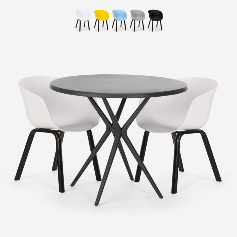 

Juego de mesa redonda de diseño 80 cm negra 2 sillas Oden Black | Color: Blanco