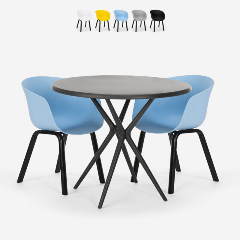 

Juego de mesa redonda de diseño 80 cm negra 2 sillas Oden Black | Color: Azul