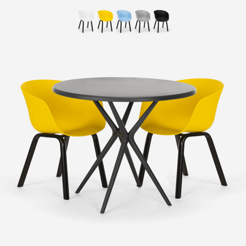 

Juego de mesa redonda de diseño 80 cm negra 2 sillas Oden Black | Color: Amarillo