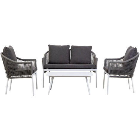 Conjunto de mesa sofa y 2 sillones gris 90x50x40, 58x65x84, 117x65x84