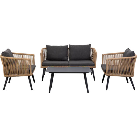 Conjunto de mesa, sofa y 2 sillones marrón 90x50x42,65x70x69,136x70x68