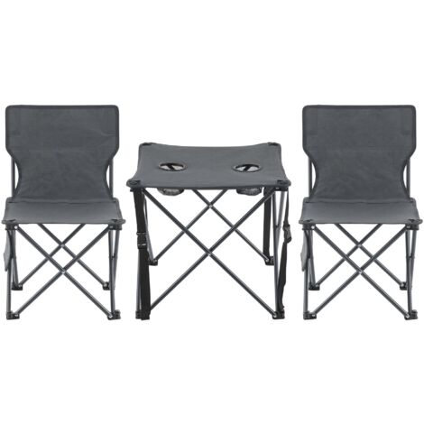 Conjunto de mesa y 2 sillas de camping plegables grises 030010690