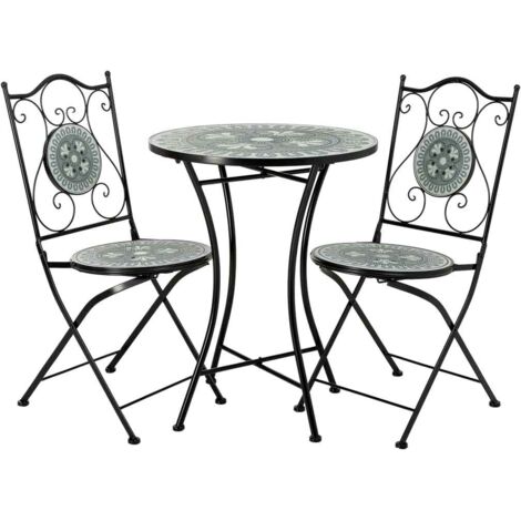 Conjunto de mesa y 2 sillas de metal multicolor 60x60x75h cm, 38x46x90h cm