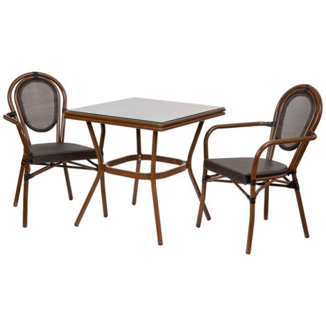 Conjunto de mesa y 2 sillas marrón, mesa:70x70x72.silla(2):55x58x88