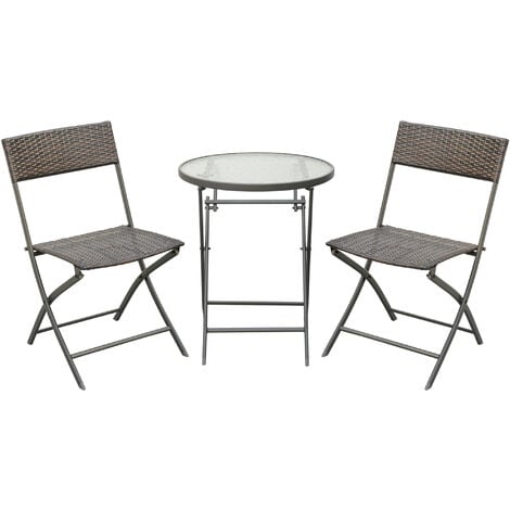 Conjunto de Mesa y 2 Sillas Muebles Ratán para Jardín Exterior Patio Terraza