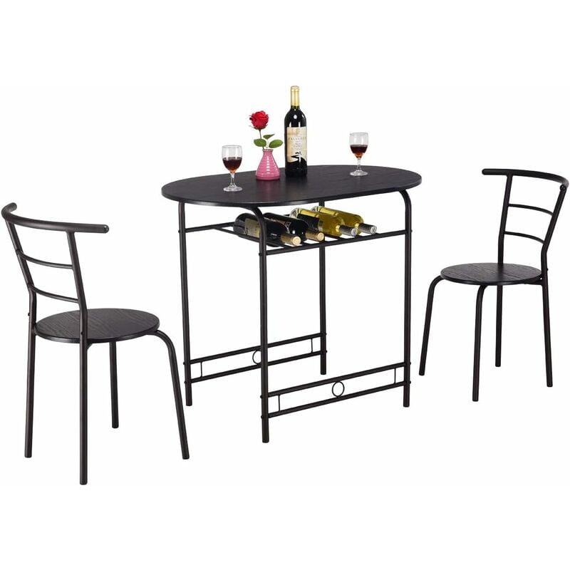 

Conjunto de Mesa y 2 Sillas Set Muebles de Hierro para Comedor Cocina Terraza Negro