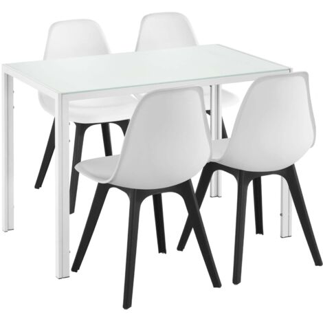 Conjunto de mesa y 4 sillas comedor mesa con 4 sillas metal madera plastico 105 cm x 60 cm x 75 cm blanco y cristal negro 030006940