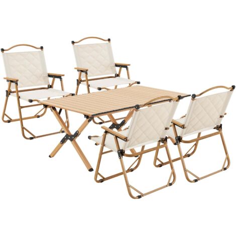 Conjunto de mesa y 4 sillas de camping en tejido Oxford 600D efecto madera beige 030010694
