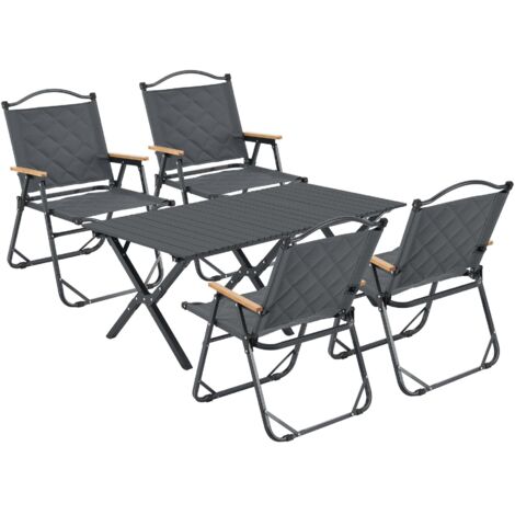 Conjunto de mesa y 4 sillas de camping en tejido Oxford 600D gris 030010695