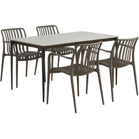Conjunto de mesa y 4 sillas RUTH WENDY - mesa de cerámica sinterizada de 140x80 cm con sillas de polipropileno para interior y exterior - MOG CASA
