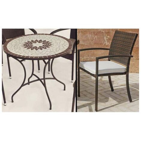 Conjunto de mesa y 4 sillones con cojines para jardin Estela/Bahia-90/4.