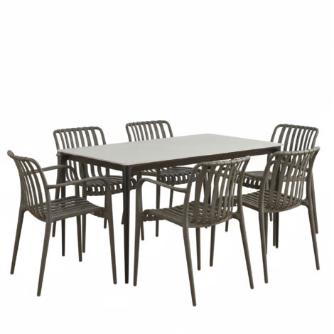 Conjunto de mesa y 6 sillas RUTH WENDY - mesa de cerámica sinterizada de 140x80 cm con sillas de polipropileno para interior y exterior - MOG CASA