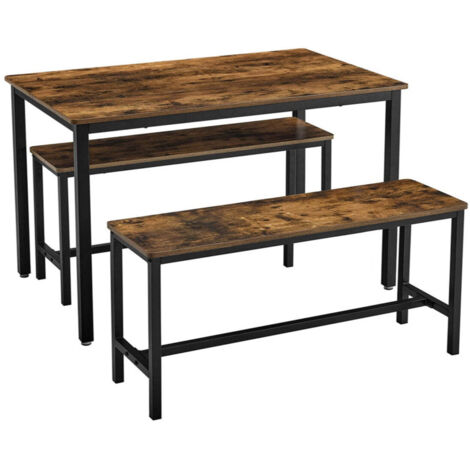 Conjunto de mesa y banco de comedor mesa 110x70x75 cm 2 bancos 97x30x50 cm estructura de acero para cocina comedor salón marrón 120005426