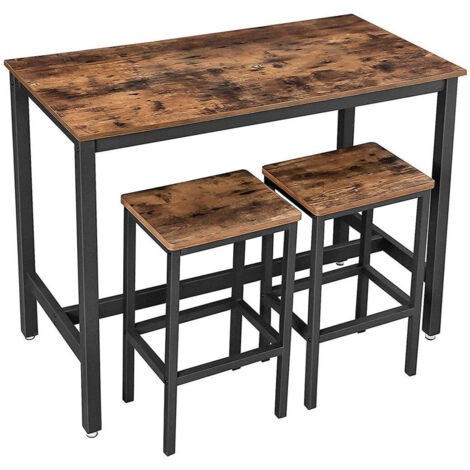 Conjunto de mesa y sillas de bar mesa alta con 2 taburetes estilo industrial 120 x 60 x 90 cm para cocina comedor salón marrón 120006319