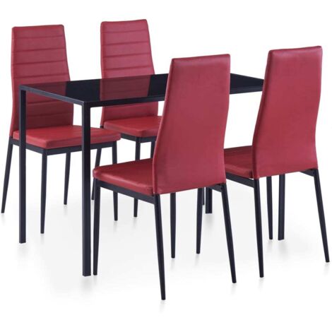 Conjunto de mesa y sillas de comedor 5 piezas color vino tinto