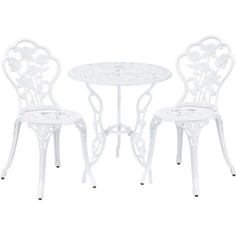 Conjunto de mesa y sillas de jardín conjunto bistro de hierro fundido blanco 030003735