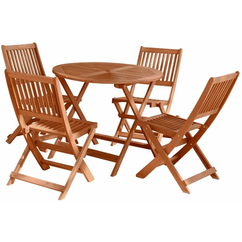 

Conjunto de mesa y 4 sillas de jardín Kate plegable marrón de madera natural