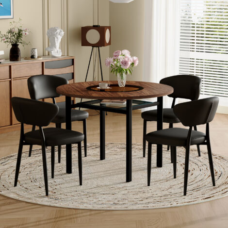 Conjunto de mesa y sillas mesa de comedor redonda con 4 sillas de comedor negro 100x100x76 cm veta madera