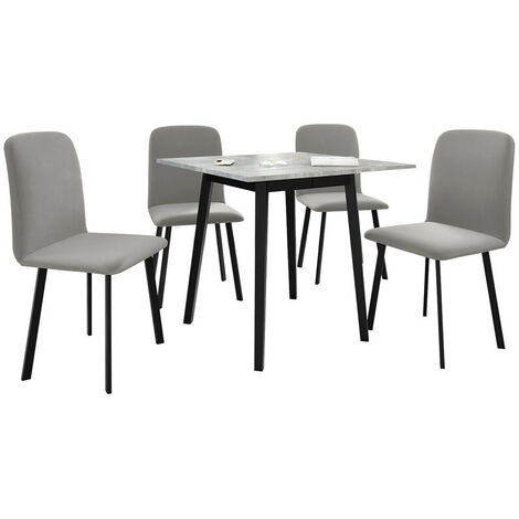 Conjunto de mesas y sillas para comedor Edmond 116, Mármol gris + Negro, 77x85x85cm, Diámetro: 0, Número de asientos: 4, Estilo: Contemporary