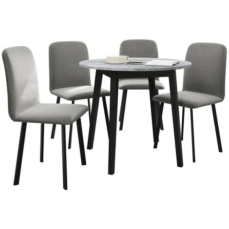 Conjunto de mesas y sillas para comedor Edmond 119, Mármol gris + Negro, 77x0x0cm, Diámetro: 90, Número de asientos: 4, Estilo: Contemporary