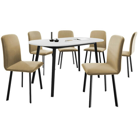 Conjunto de mesas y sillas para comedor Edmond 121, Blanco + Negro, 77x80x150cm, Diámetro: 0, Número de asientos: 6, Estilo: Contemporary
