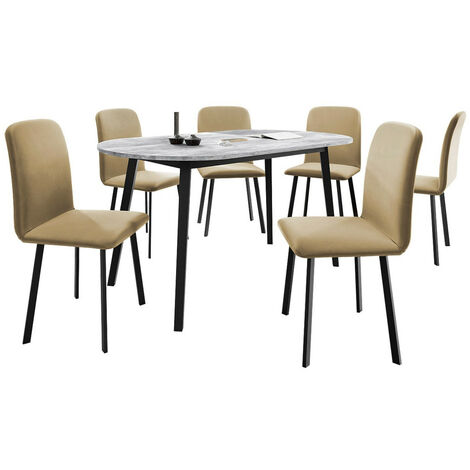 Conjunto de mesas y sillas para comedor Edmond 121, Mármol gris + Negro, 77x80x150cm, Diámetro: 0, Número de asientos: 6, Estilo: Contemporary
